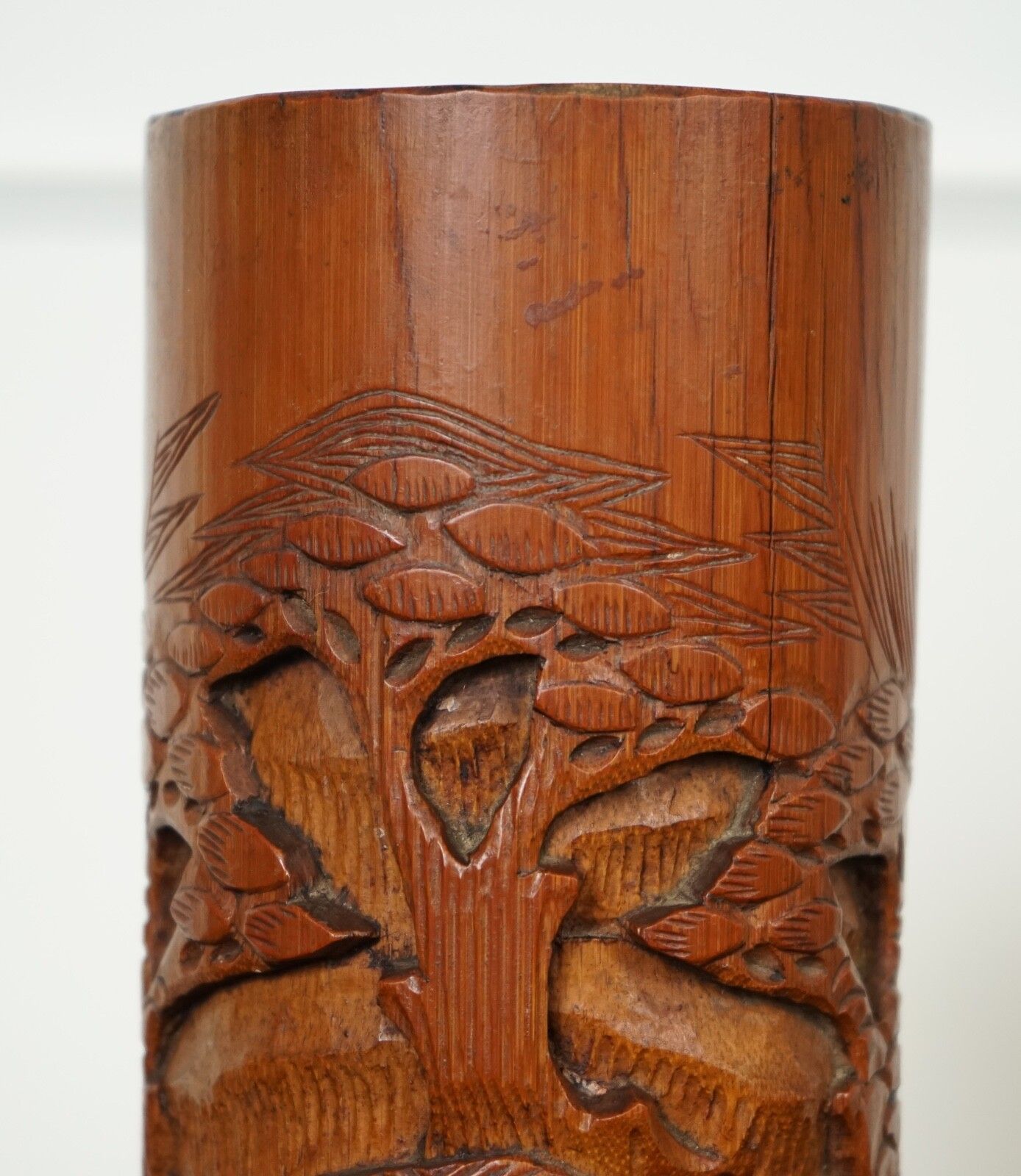 Old Chinese Bamboo Brush Pot Dried Flower Vase photo vinterior