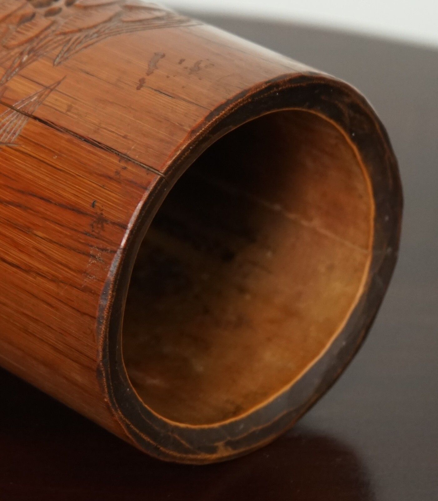Old Chinese Bamboo Brush Pot Dried Flower Vase photo vintage
