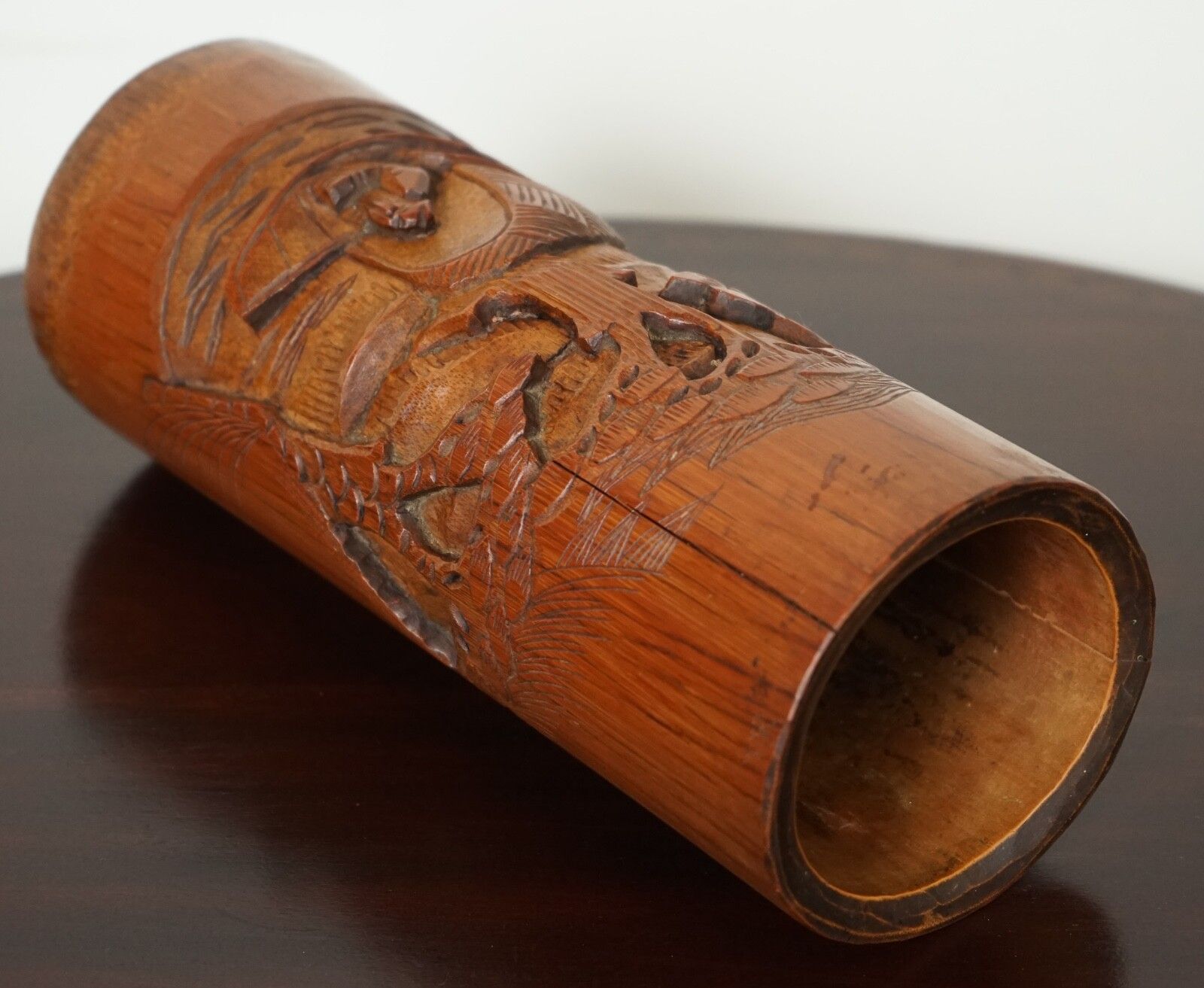 photo furniture Old Chinese Bamboo Brush Pot Dried Flower Vase