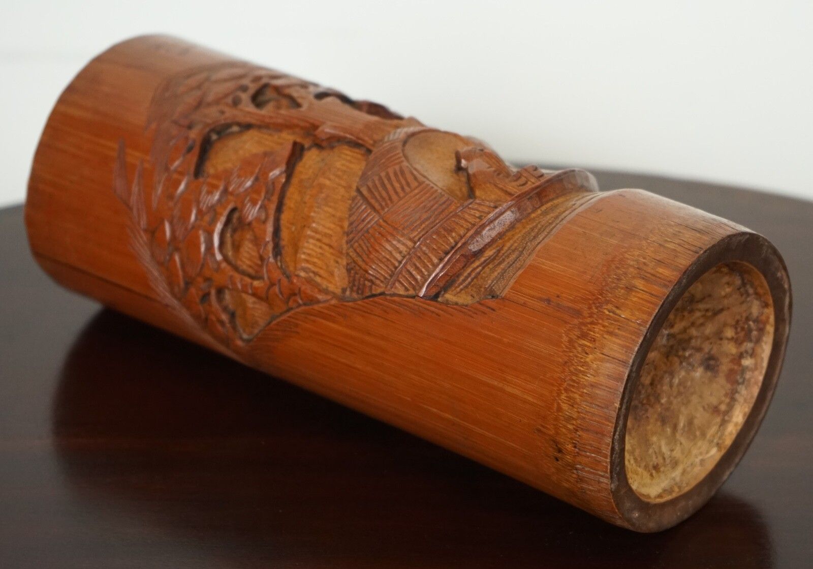 photo for sale Old Chinese Bamboo Brush Pot Dried Flower Vase