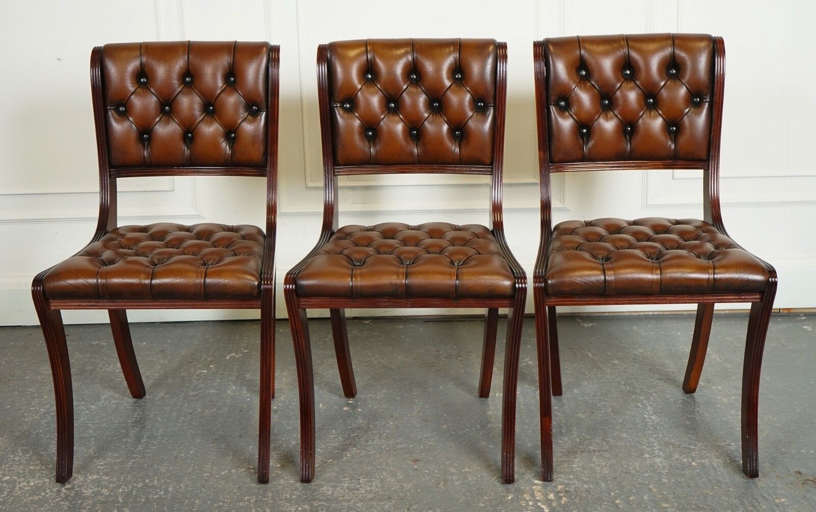 Set Of 6 Restored Chesterfield Leather Dining Chairs J1 photo Furniture