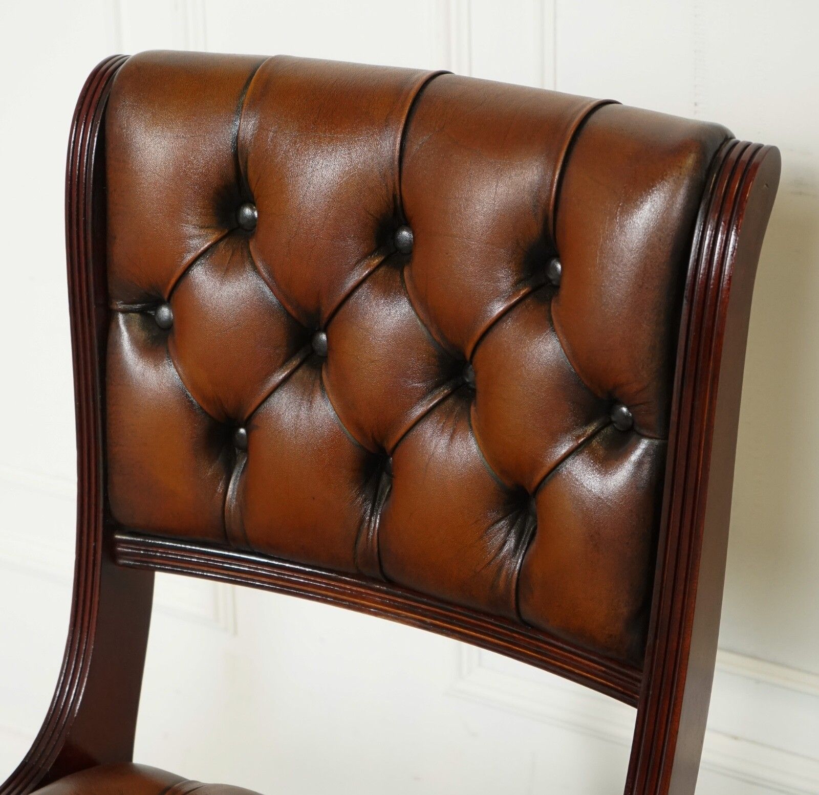 photo furniture Set Of 6 Restored Chesterfield Leather Dining Chairs J1