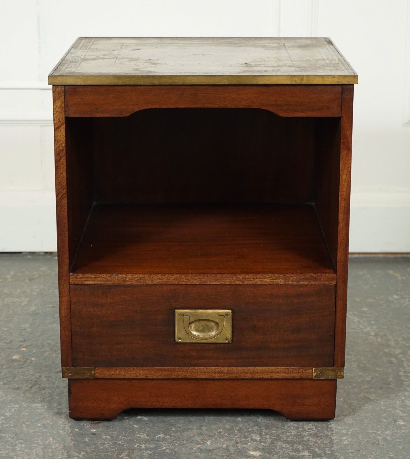 Vintage Pair Of Military Campaign Bedside Tables Nightstands Brown Leather Topj1 photo vintage