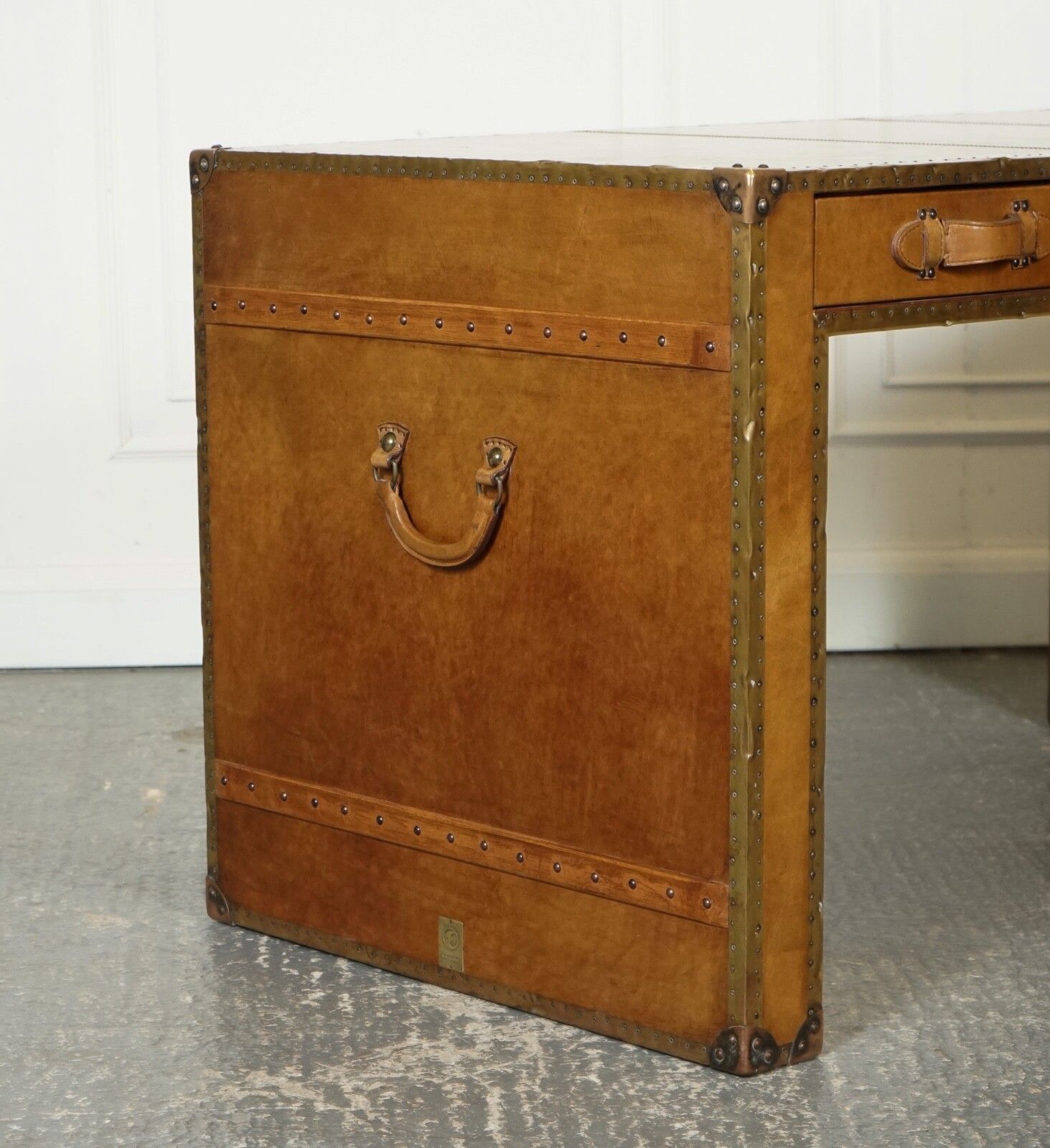 Absolutely Stunning Vintage Full Leather Desk With Three Drawers Made By Esquire photo Furniture