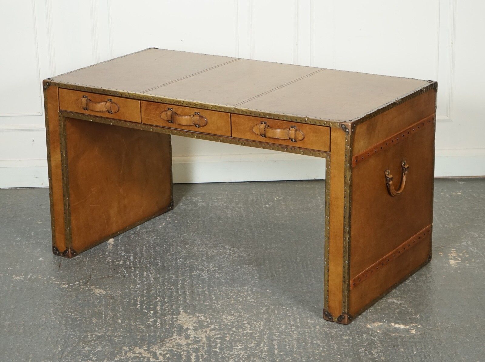 Absolutely Stunning Vintage Full Leather Desk With Three Drawers Made By Esquire photo 2250.0