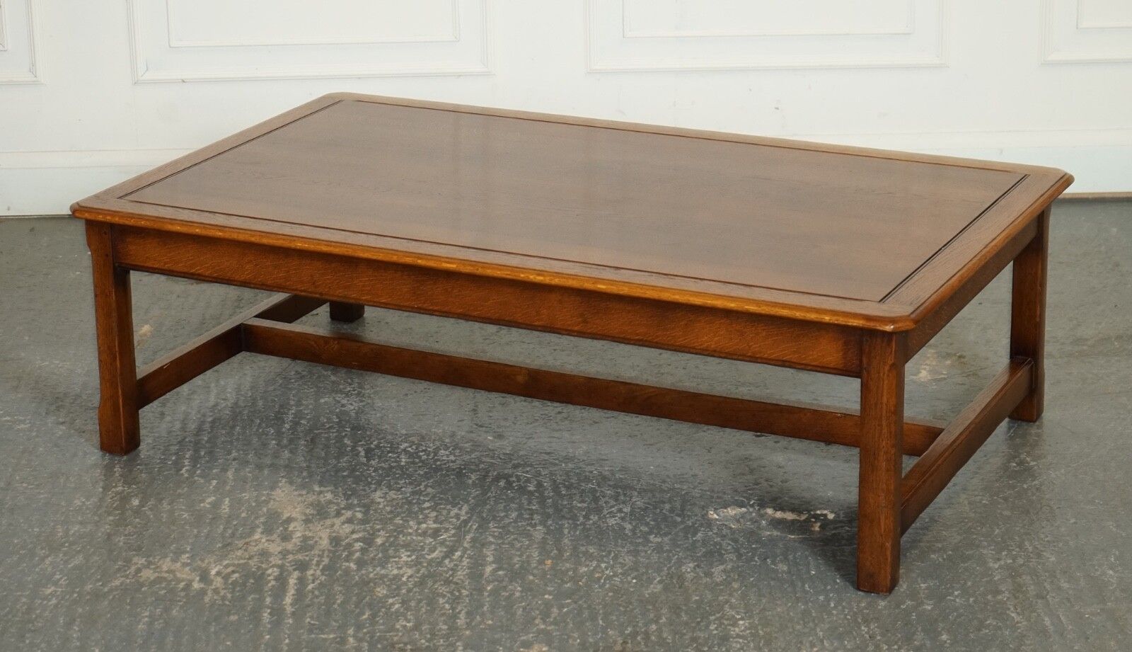 Stunning Large Oak Vintage Coffee Table With Nice Grain Oak Top And H Frame photo for sale