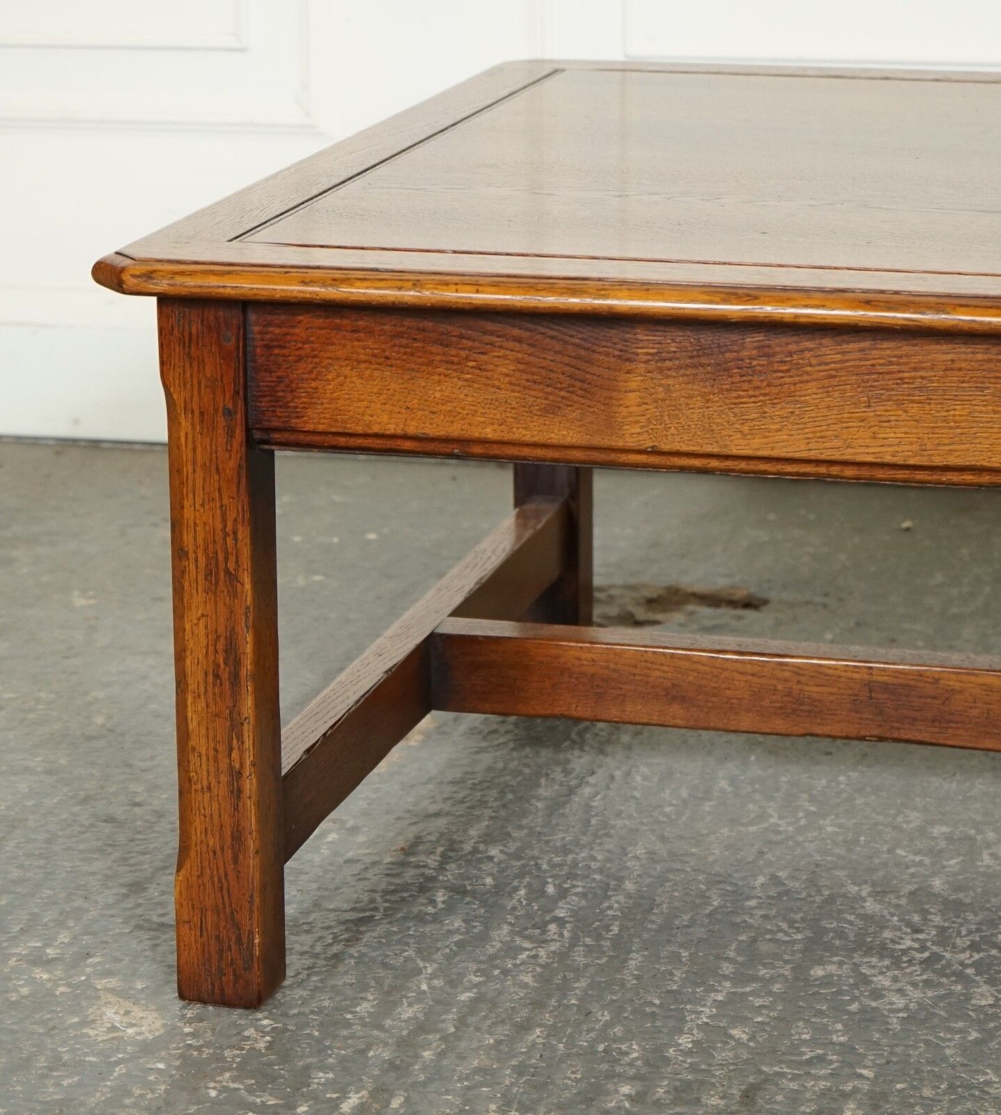 Stunning Large Oak Vintage Coffee Table With Nice Grain Oak Top And H Frame photo vintage