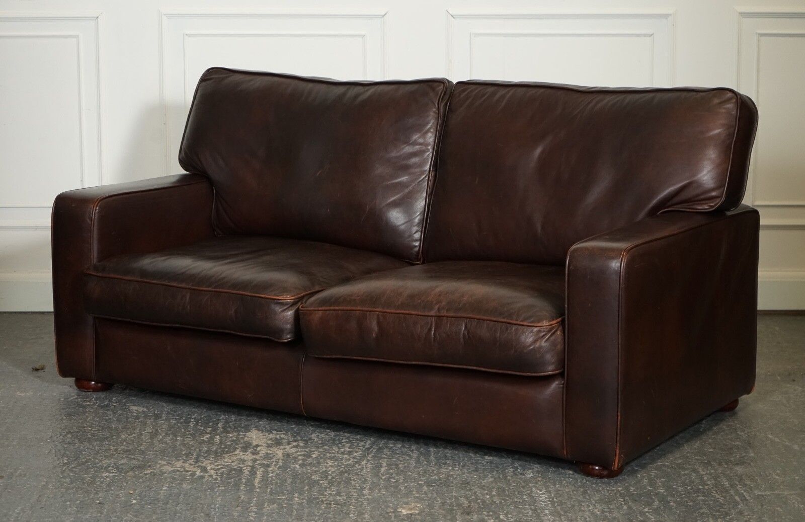 Vintage Distressed Brown Leather Two To Three Seater Sofa photo for sale