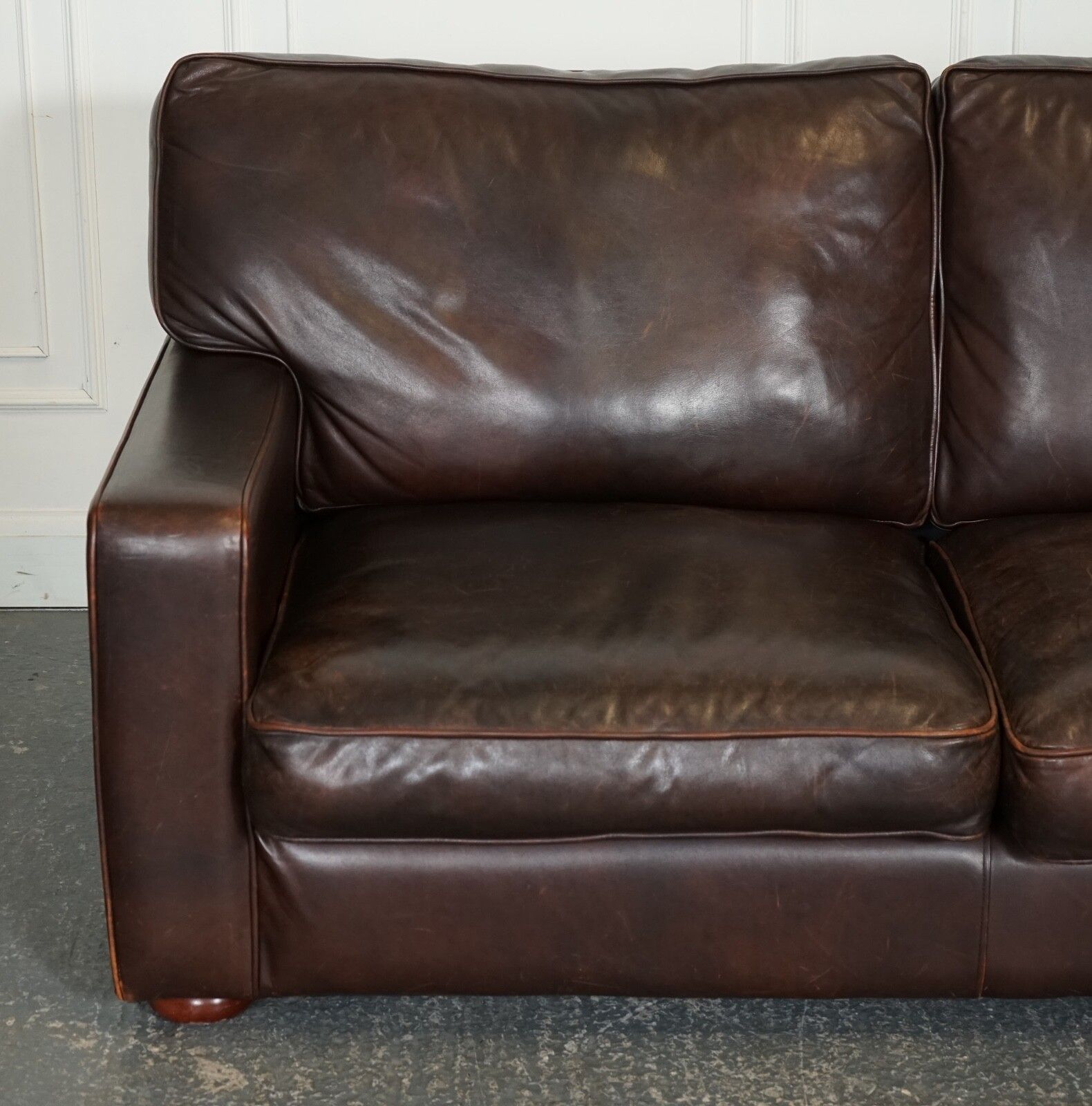 Vintage Distressed Brown Leather Two To Three Seater Sofa photo 850.0