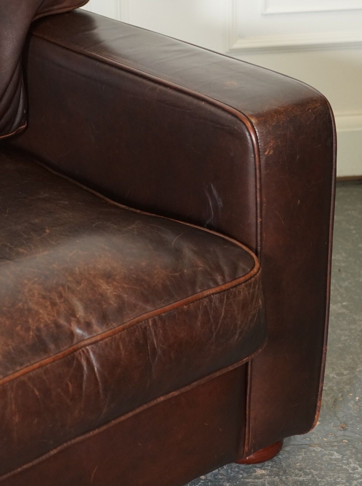 Vintage Distressed Brown Leather Two To Three Seater Sofa photo buy