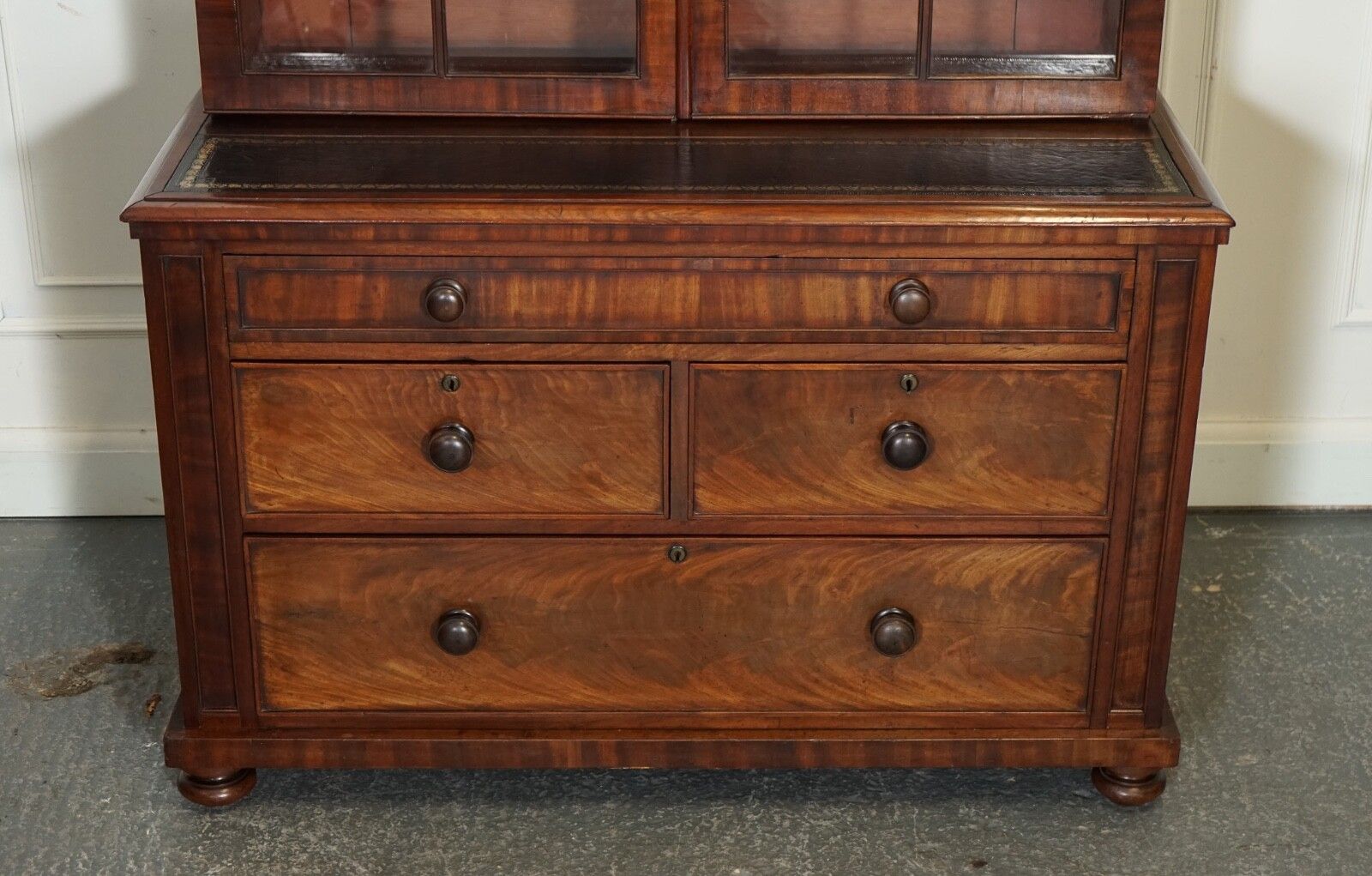 Antique Dresser Bookcase Display Cabinet On Chest Of Drawers Black Leather Top photo Furniture