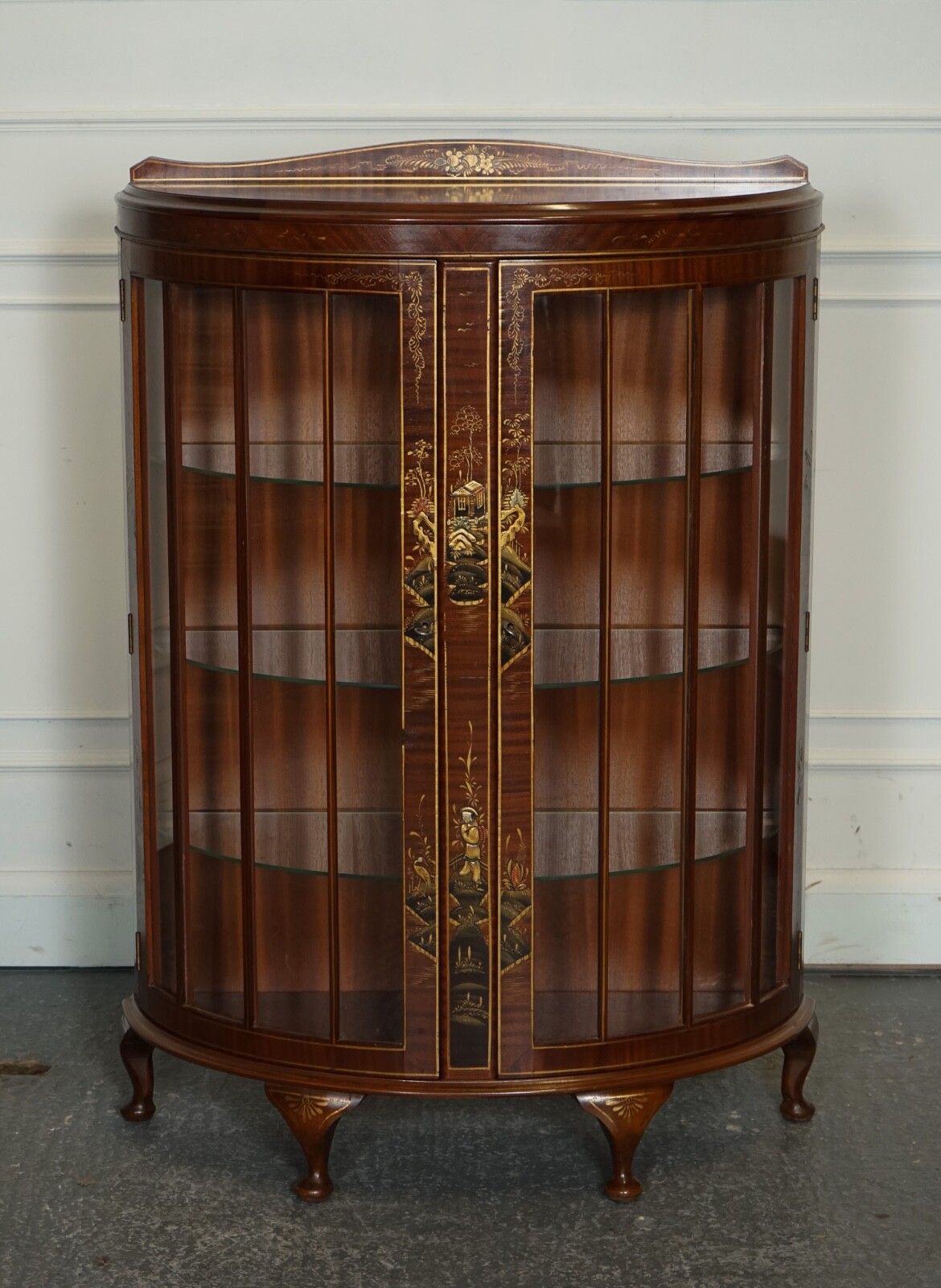 Oriental Chinese Dwarf Bow Front Display Cabinet With Glass Shelves photo Furniture