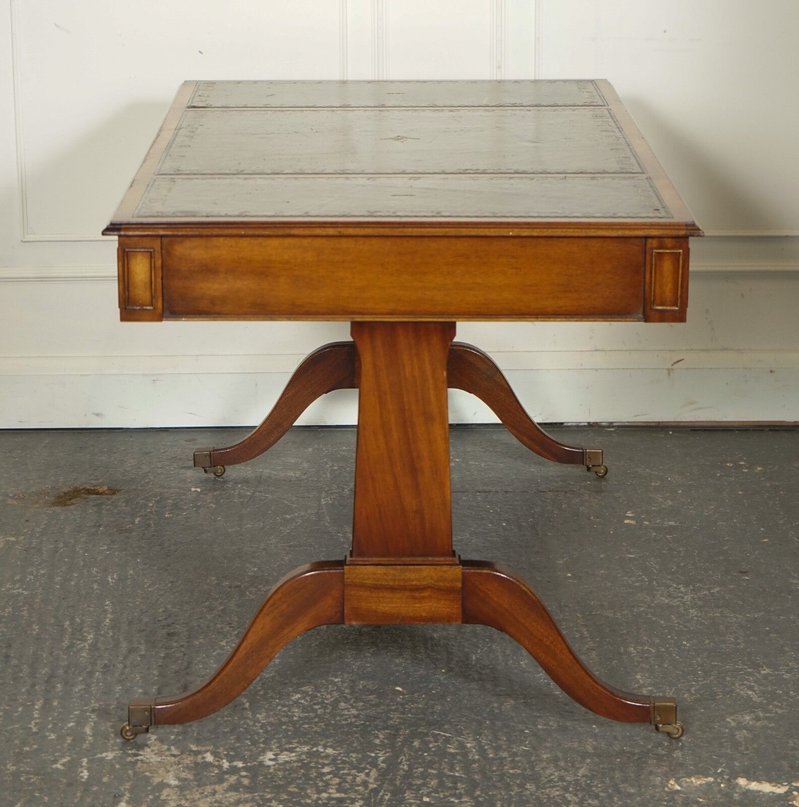 photo vinterior Bevan Funnel Regency Style Two Drawers Writing Office Desk Table Green Leather