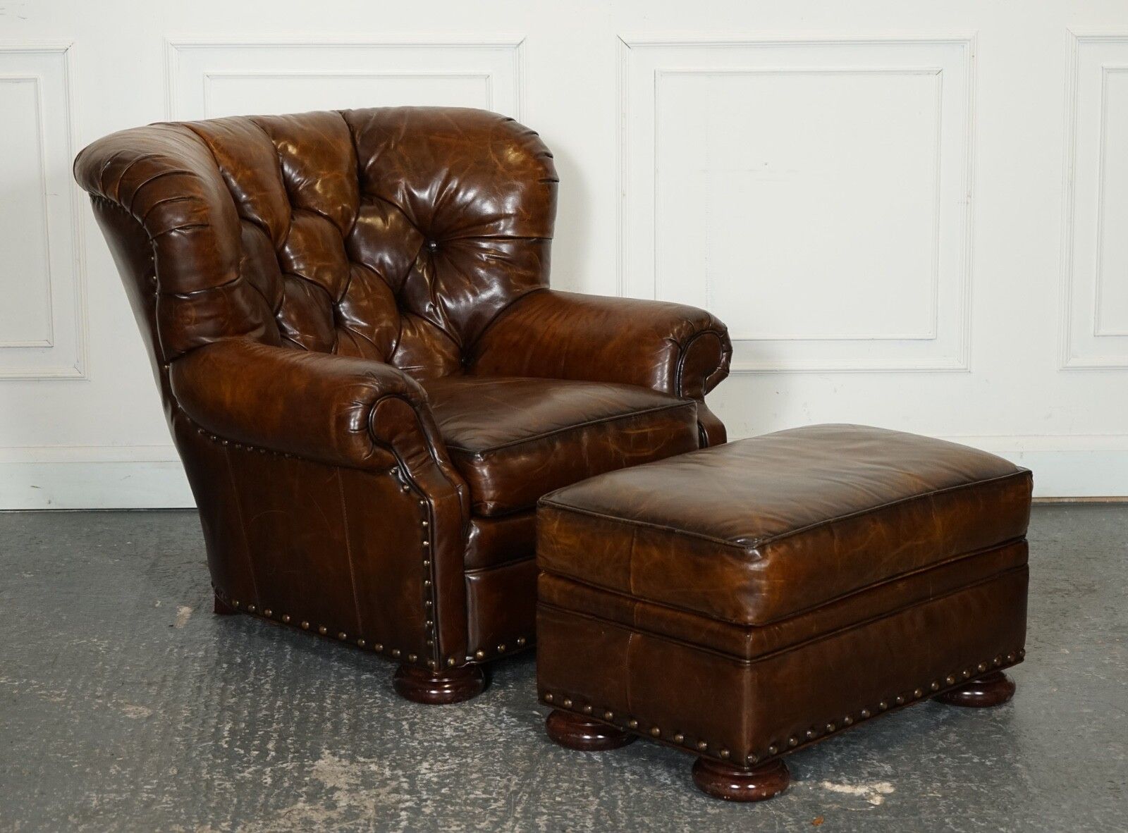 Fully Restored Hand Dyed Leather Writers Reading Armchair With Footstool photo furniture
