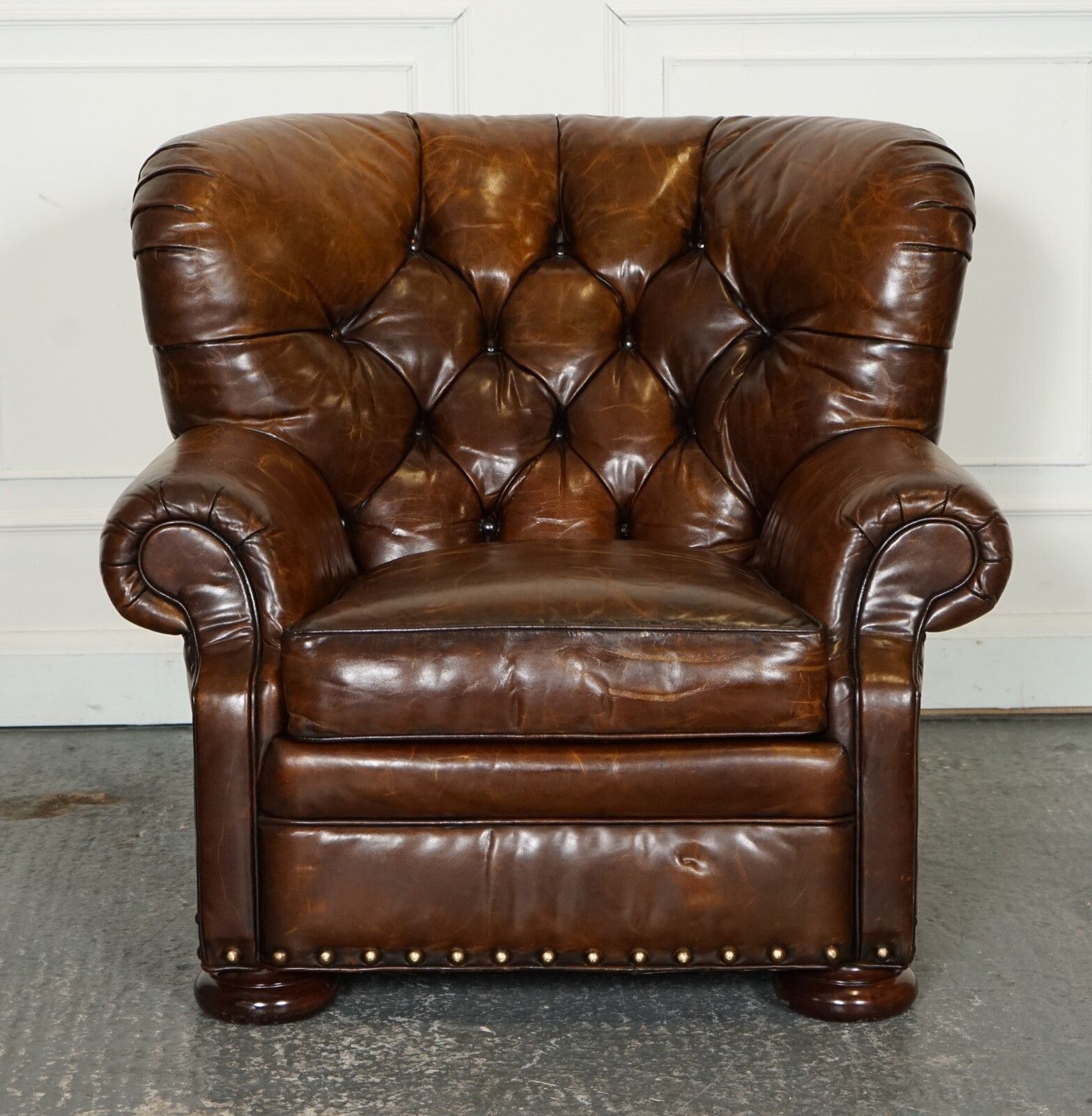 Fully Restored Hand Dyed Leather Writers Reading Armchair With Footstool photo vinterior