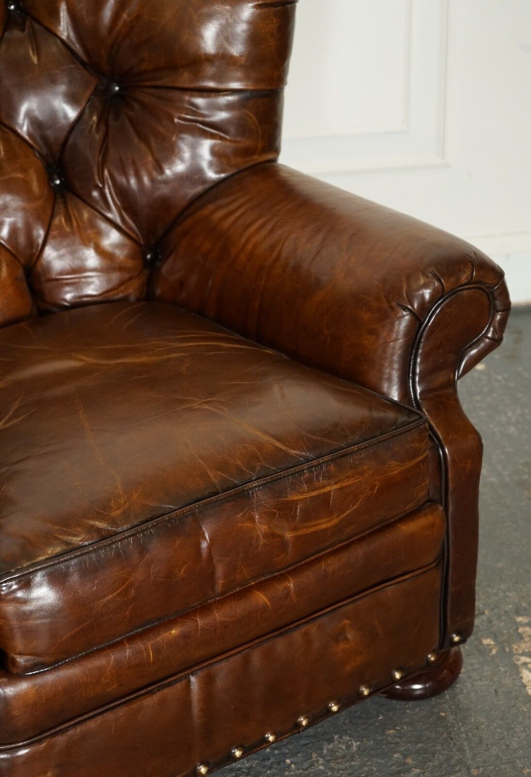 photo furniture Fully Restored Hand Dyed Leather Writers Reading Armchair With Footstool