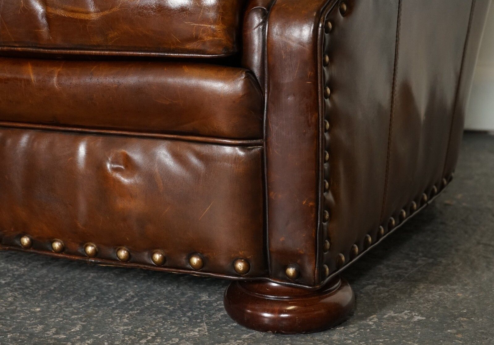 photo for sale Fully Restored Hand Dyed Leather Writers Reading Armchair With Footstool