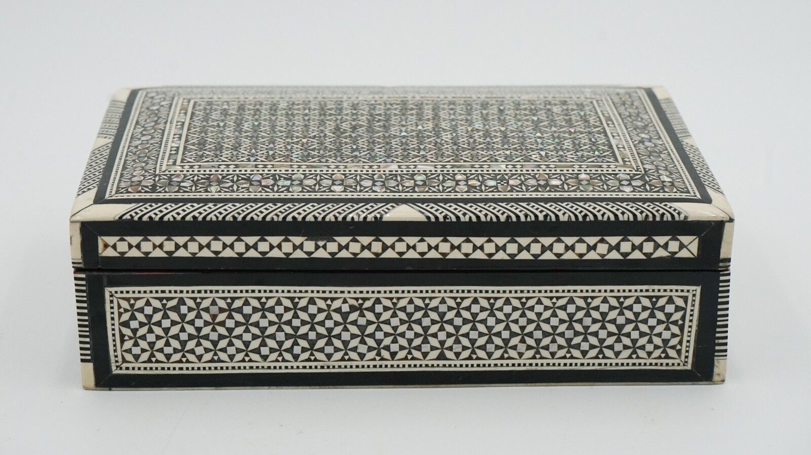 Moorish Micro Mosaic Inlaid Mother Of Pearl Trinket Jewellery Storage Box photo for sale