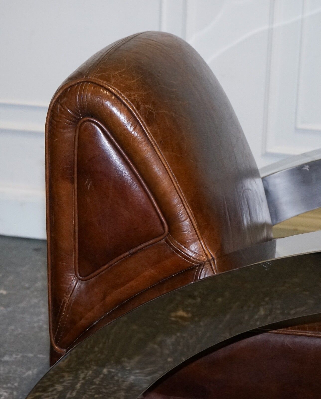 Stunning Pair Of French Art Deco Chrome Aviator Heritage Brown Leather Armchairs photo buy