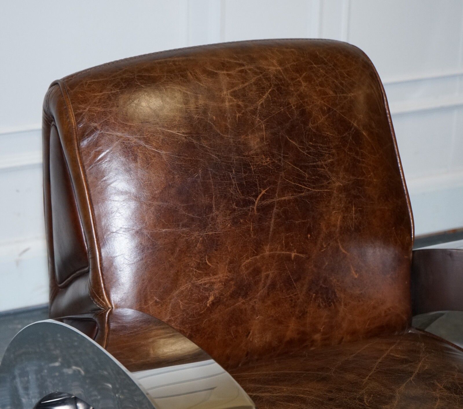 3850.0 Stunning Pair Of French Art Deco Chrome Aviator Heritage Brown Leather Armchairs photo