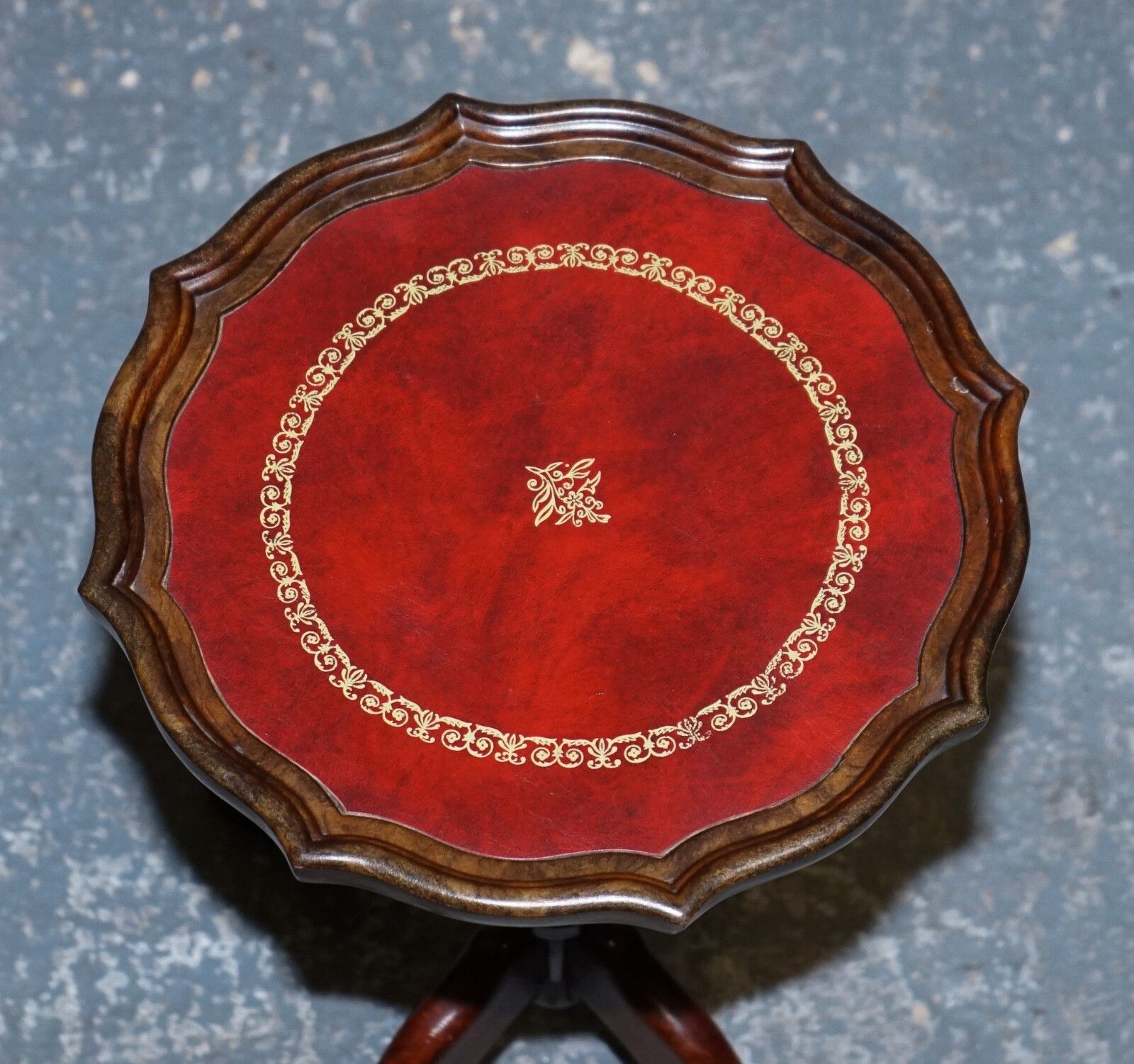 photo for sale Vintage Burgundy Leather Gold Embossed Side End Wine Lamp Occasional Table