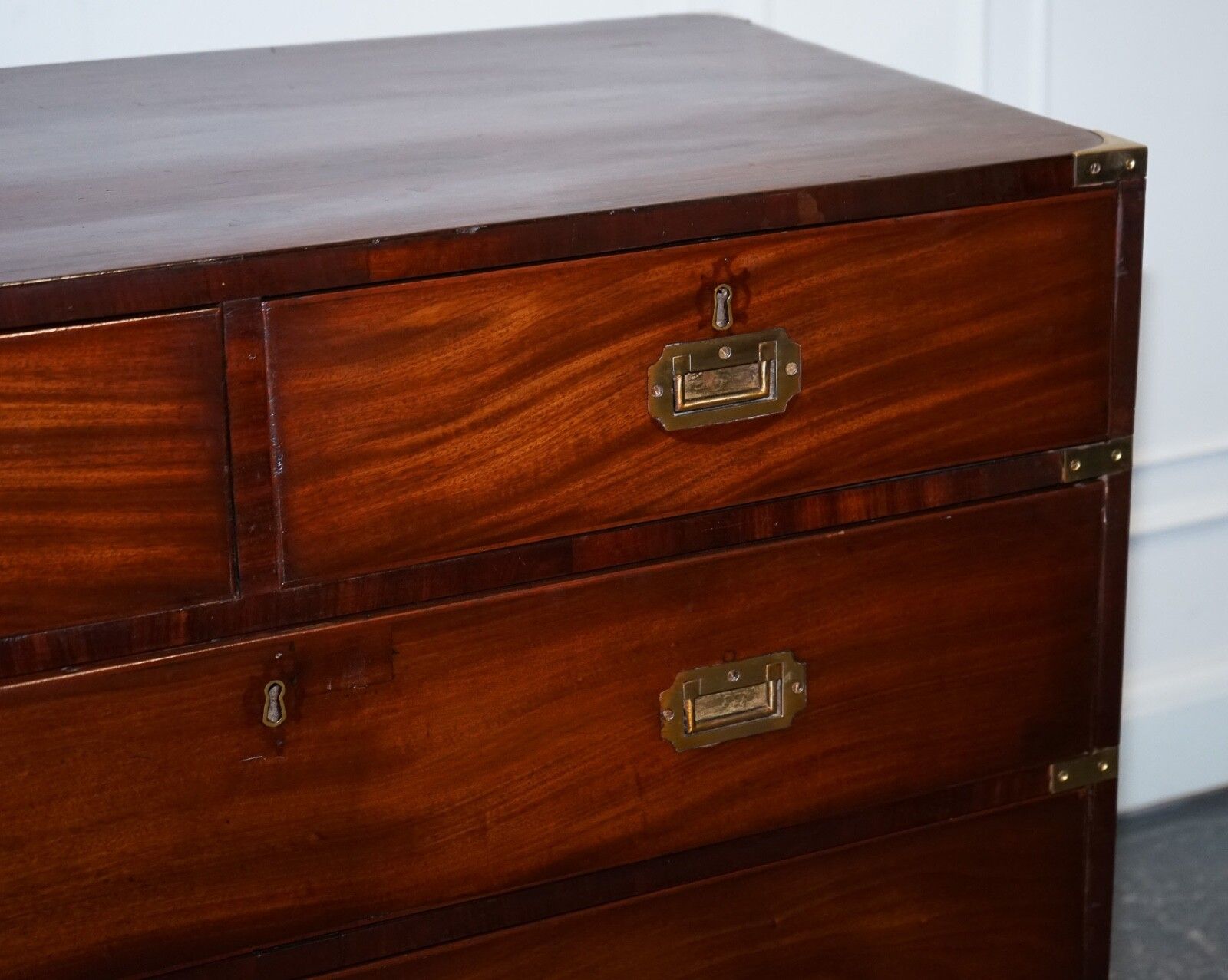 Furniture Antique Victorian Military Campaign Chest Of Graduated Drawers photo