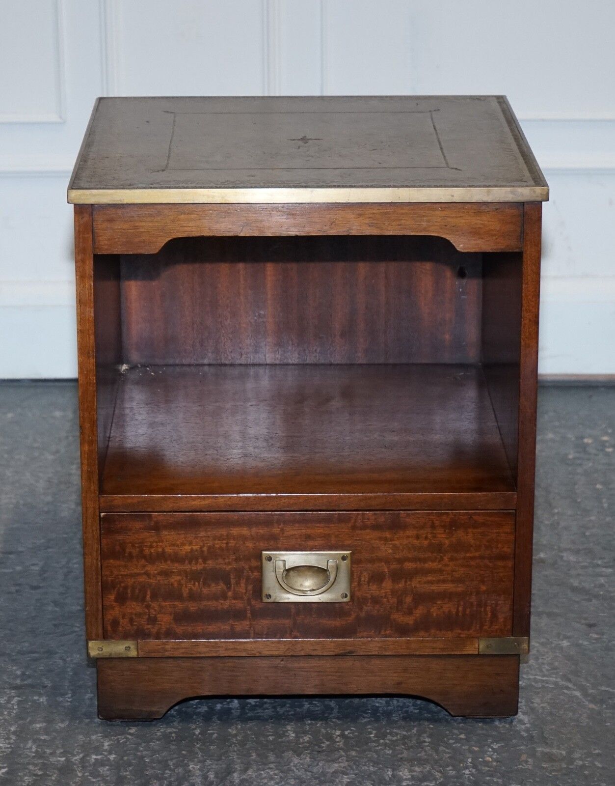 Vintage Bevan Funell Military Campaign Bedside Table Nightstand Leather Top photo for sale