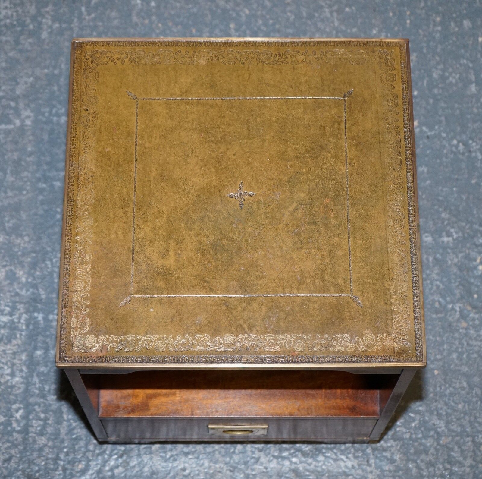 Vintage Bevan Funell Military Campaign Bedside Table Nightstand Leather Top photo vintage