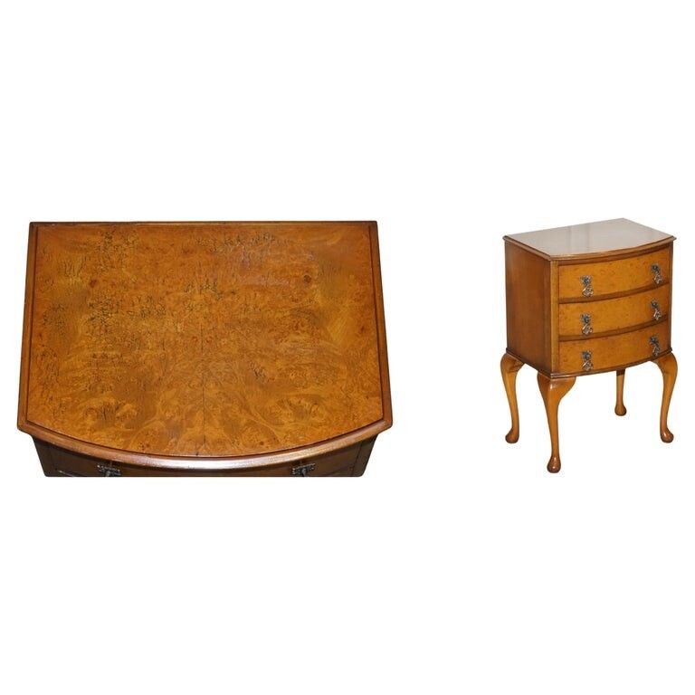 Gorgeous Vintage Art Deco Style Burr Walnut Side End Lamp Table Queen Anne Legs