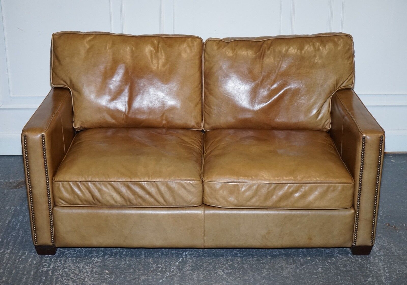 Timothy Oulton Halo Two Seater Viscount Tan Leather Sofa (1/2) photo Furniture