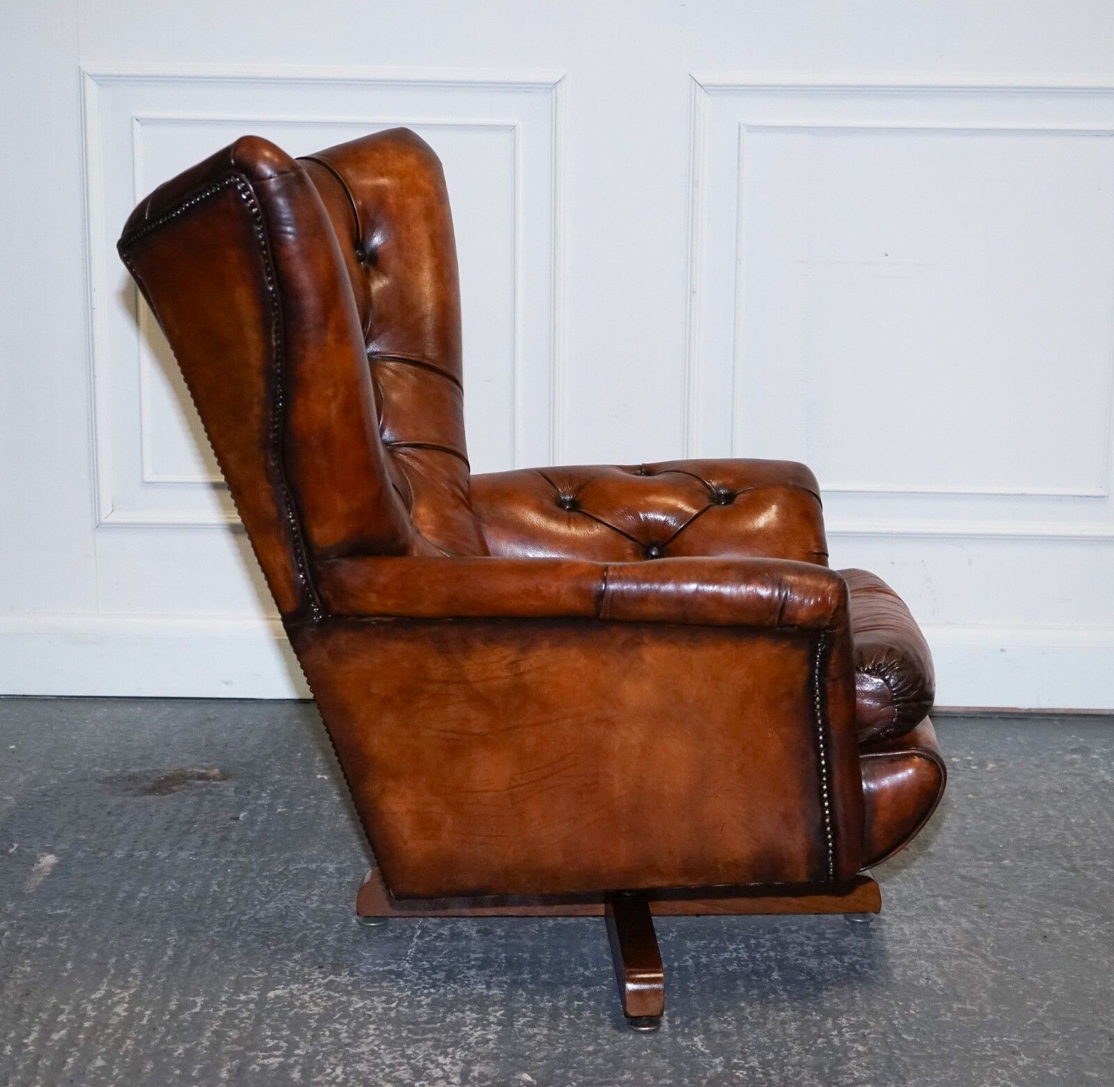 Vintage Fully Restored Hand Dyed Brown Leather Retro Lounge Chair And Footstool photo buy