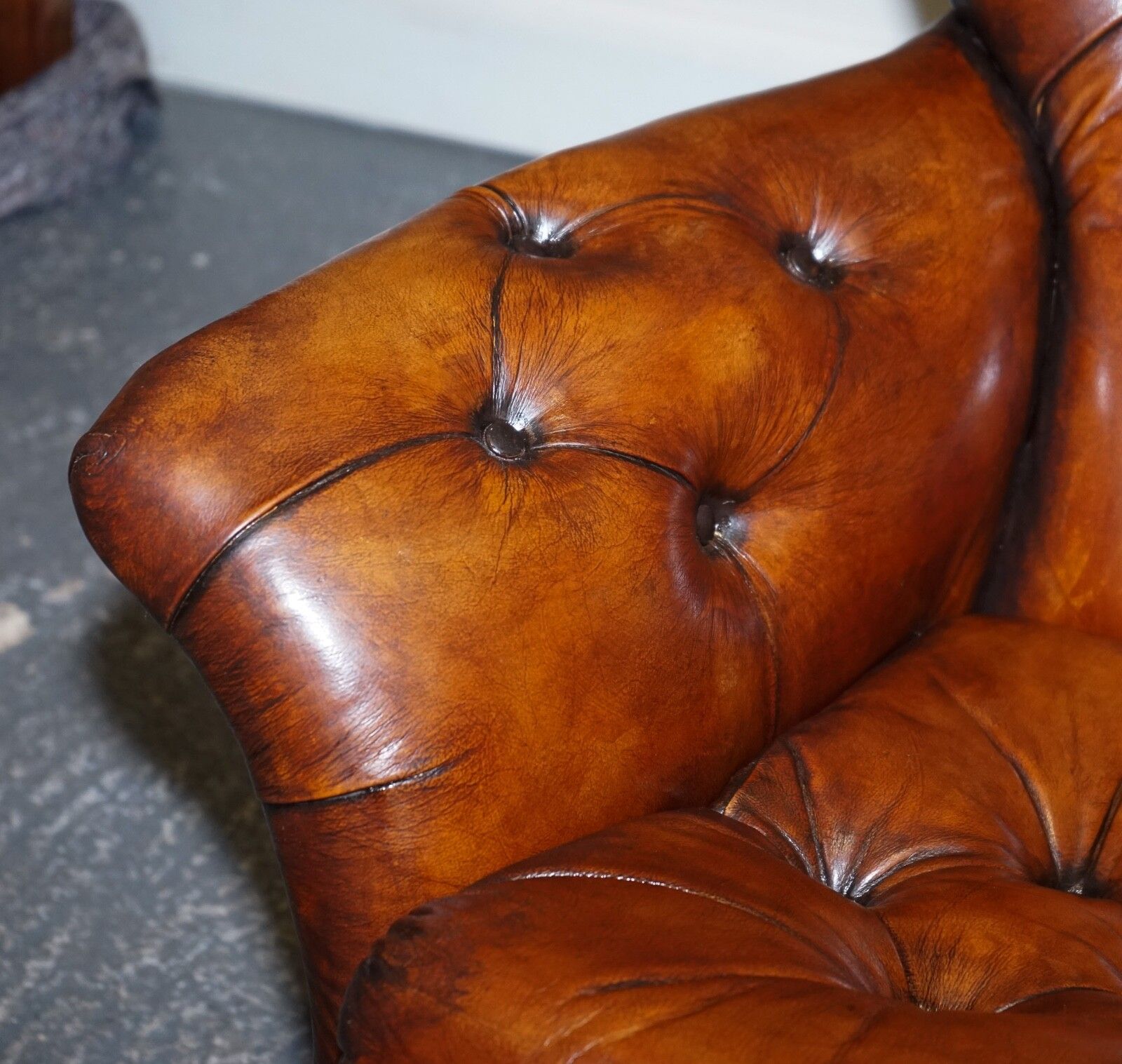 photo for sale Vintage Fully Restored Hand Dyed Brown Leather Retro Lounge Chair And Footstool