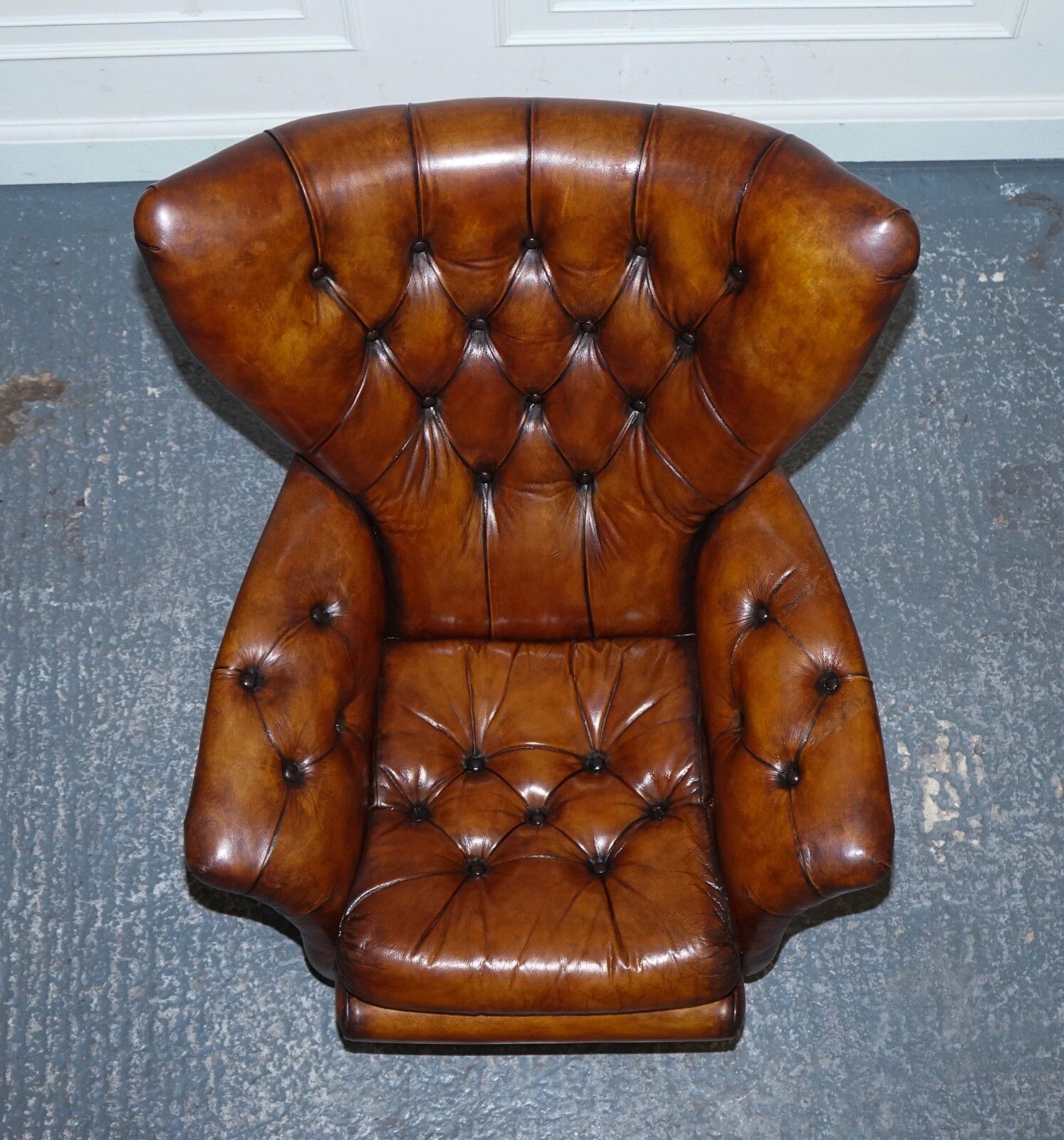 photo buy Vintage Fully Restored Hand Dyed Brown Leather Retro Lounge Chair And Footstool