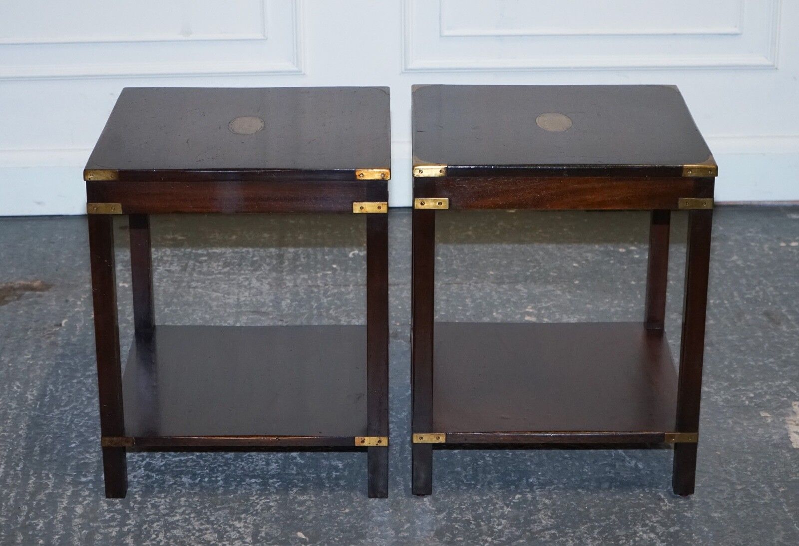 Fine English Pair Of Bevan Funnell Military Campaign Nightstands End Side Tables photo Furniture