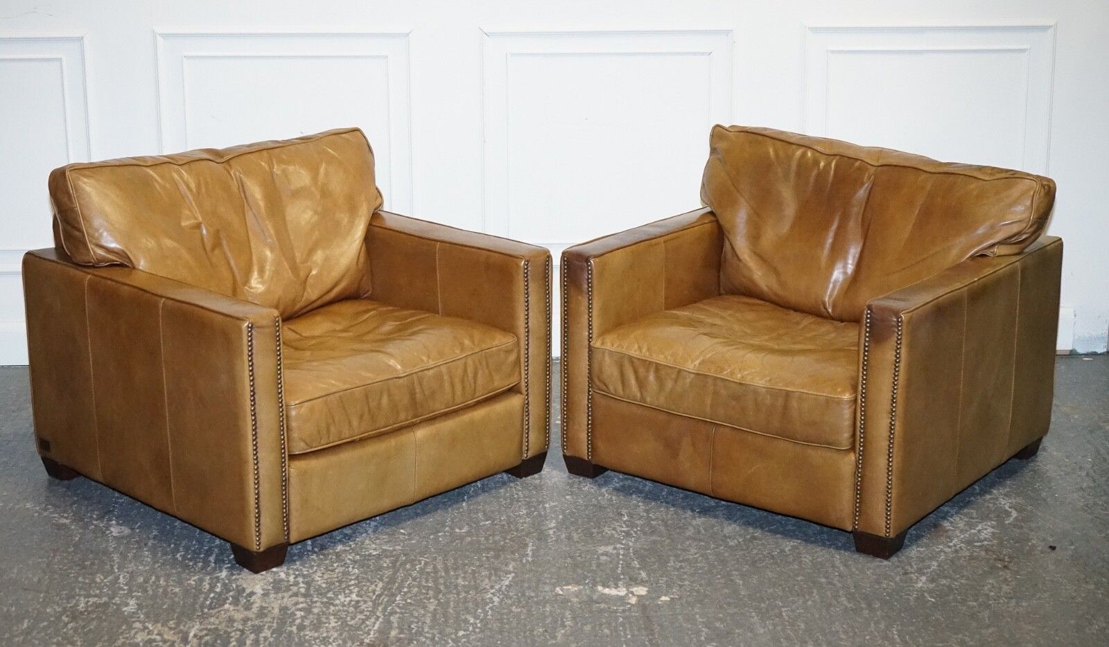 Lovely Timothy Oulton Viscount Pair Of Tan Leather Armchairs Rrp £5,200 photo furniture