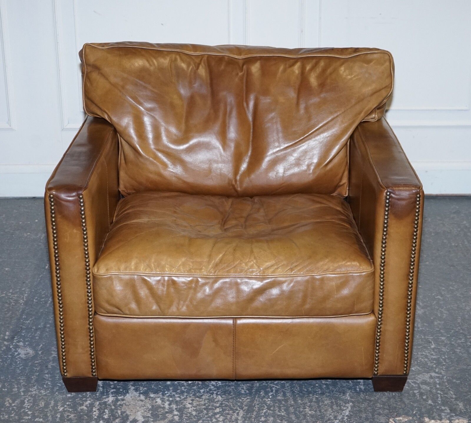 photo vinterior Lovely Timothy Oulton Viscount Pair Of Tan Leather Armchairs Rrp £5,200