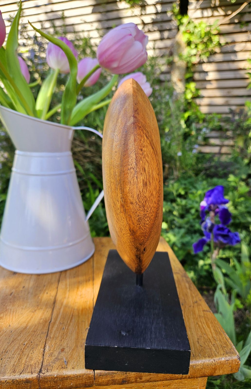 Wood Mounted, Circular 'Wheel' Ornament In Warm Mango Wood photo for sale