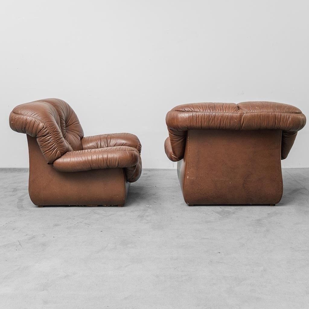 Furniture Pair Of Vintage Brown Leather Armchairs From The 70s Modern Antiques photo