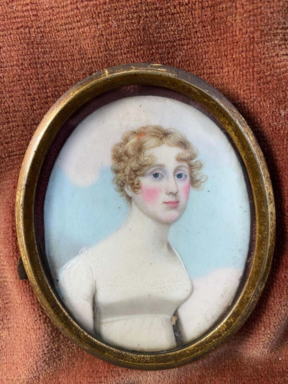 Wooden Framed Picture Of English Lady In White Frock, 19th Century photo buy