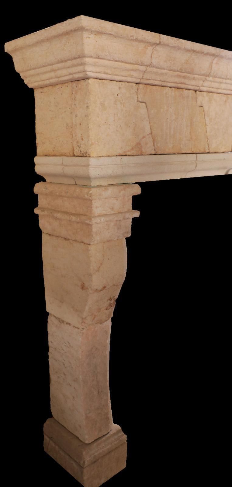 20th Century French Limestone Fireplace With Tapered Jambs And Stepped Cornice photo furniture