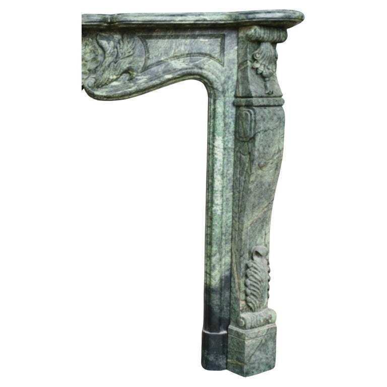 Rare Hand Carved Green Marble Fireplace Mantle With Shell And Foliate Motif photo Home Fixtures