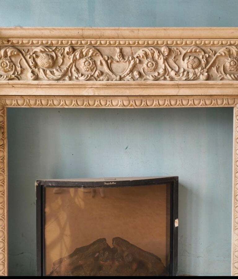 Imposing Hand Carved Fireplace Mantle With Male Caryatids And Classical Frieze photo 6500.0