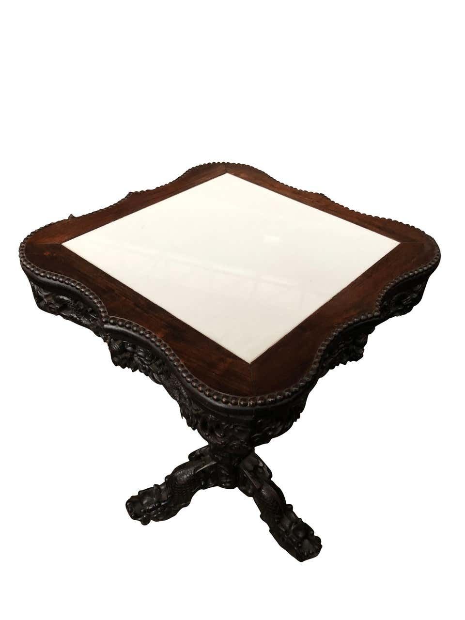 19th Century Chinese Carved Hardwood Center Table With Marble Top photo 2500.0