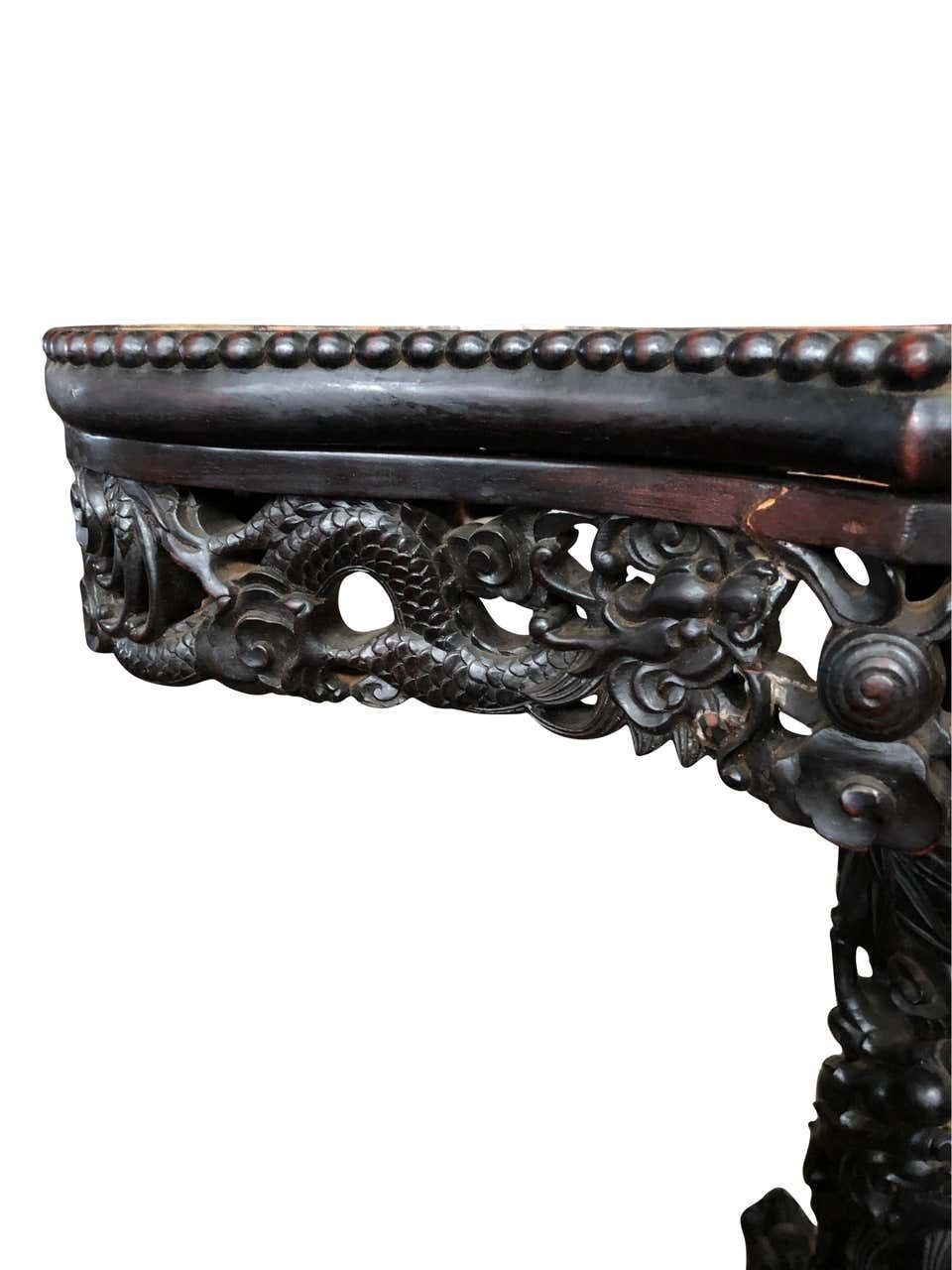 19th Century Chinese Carved Hardwood Center Table With Marble Top photo vintage