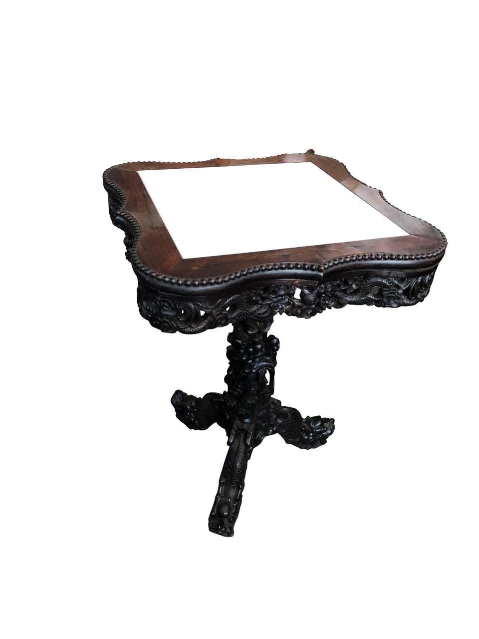 photo furniture 19th Century Chinese Carved Hardwood Center Table With Marble Top