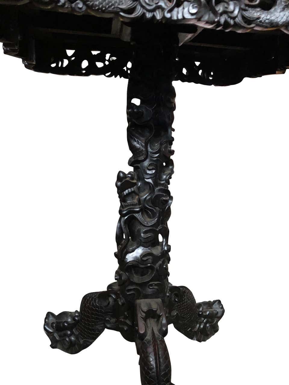 photo for sale 19th Century Chinese Carved Hardwood Center Table With Marble Top