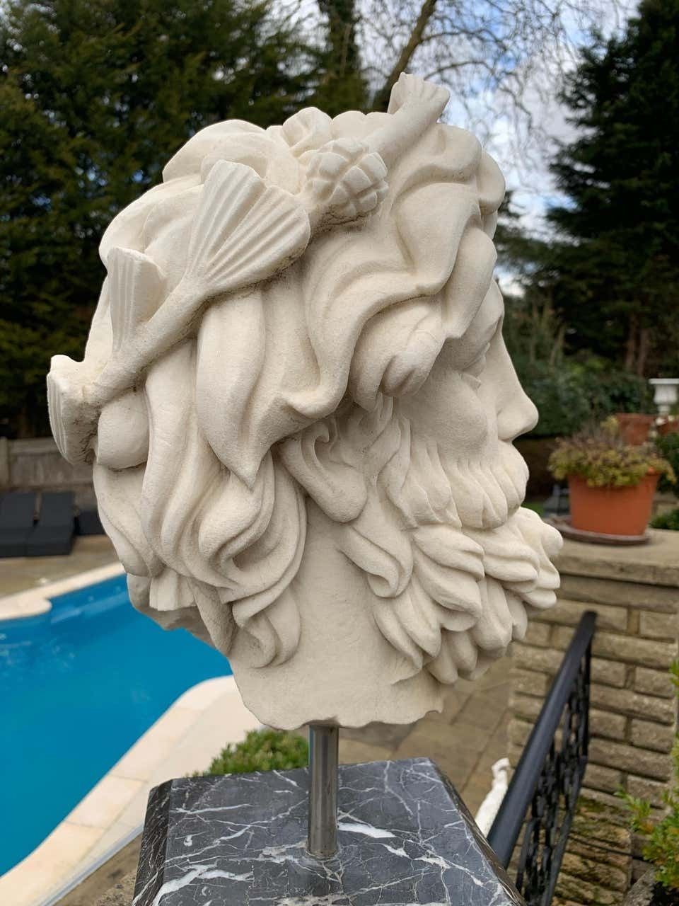 20th Century Marble Bust, Sculpture Of The Roman God Of The Water Neptune photo Art