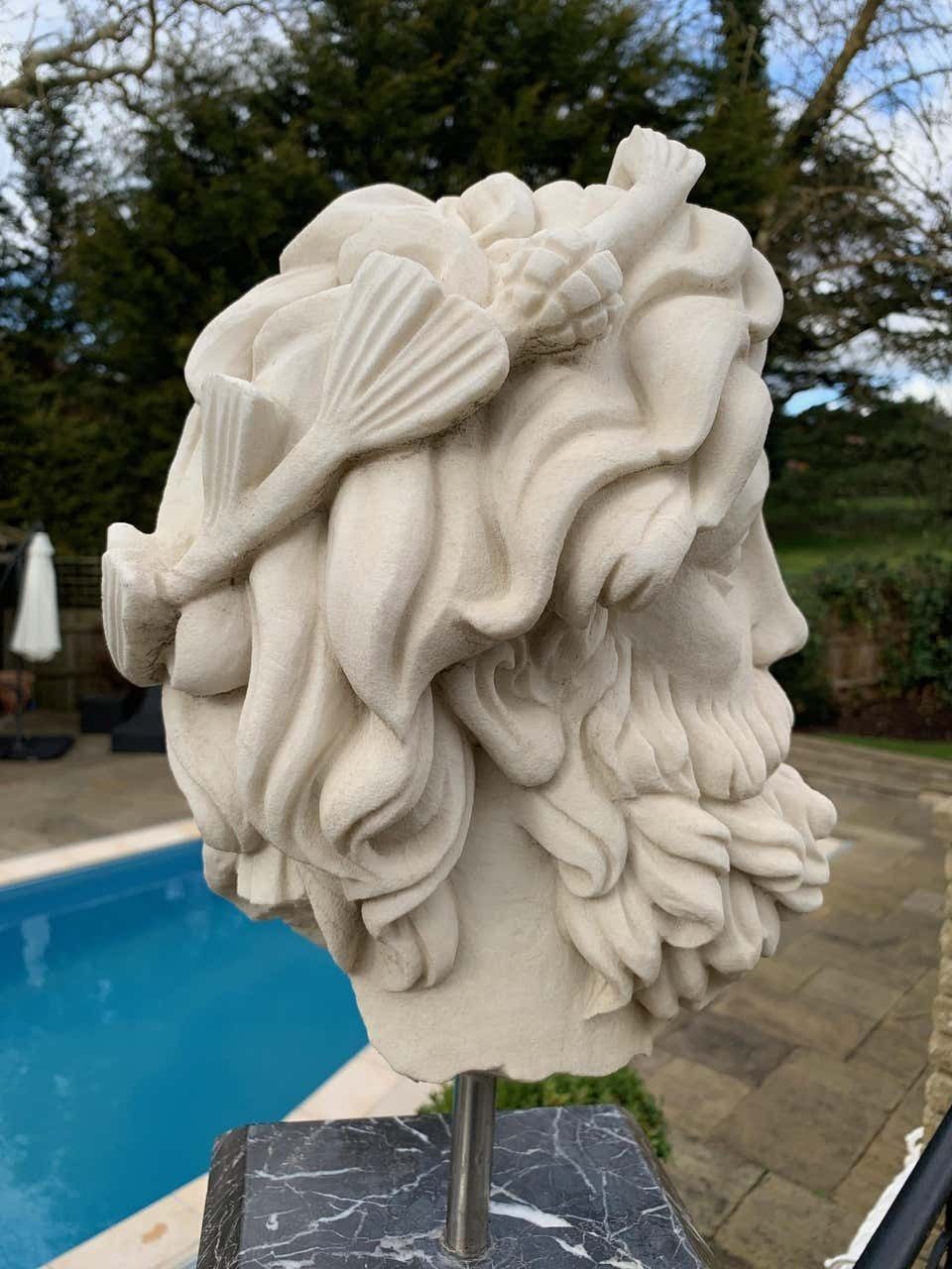 20th Century Marble Bust, Sculpture Of The Roman God Of The Water Neptune photo vintage