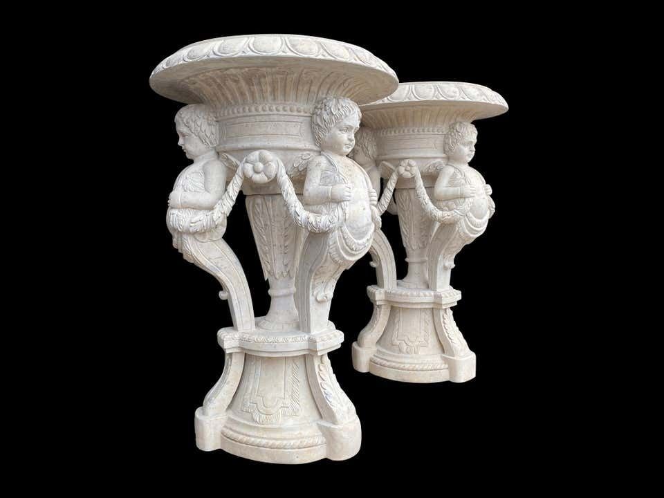 20th Century Large Pair Of Hand Carved Marble Planters photo 12500.0
