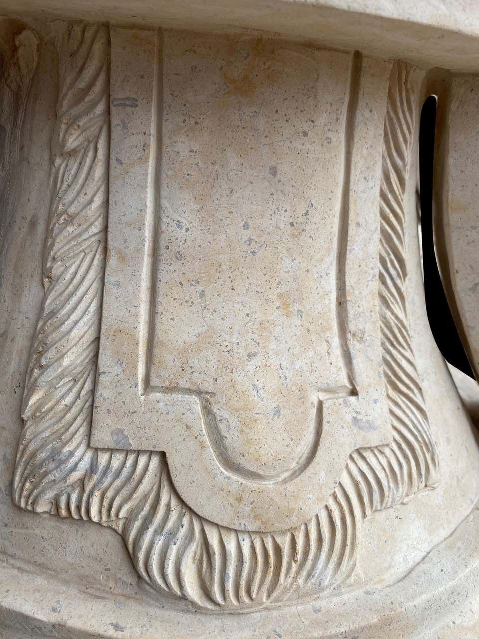 photo vintage 20th Century Large Pair Of Hand Carved Marble Planters